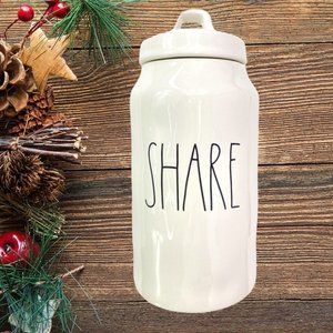 Rae Dunn SHARE CREAM & BLACK Ceramic Tall Share Canister LL NEW NO BOX